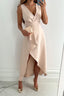 Women’s Elegant Beige V-Neck Wrap Midi Dress