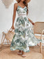 Women's V-Neck Spaghetti Strap Tropical Floral Boho Maxi Dress