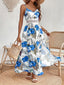 Women's V-Neck Spaghetti Strap Tropical Floral Boho Maxi Dress