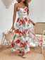 Women's V-Neck Spaghetti Strap Tropical Floral Boho Maxi Dress