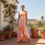 Women’s Floral Pink One-Shoulder Maxi Dress