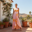 Women’s Floral Pink One-Shoulder Maxi Dress