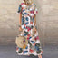 Women's Round Neck Tropical Floral Print Short Sleeve Loose Boho Maxi Dress