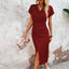 Women’s Formal V-Neck Ruched Midi Dress