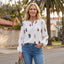 Women’s Graphic Feather Print Long Sleeve Blouse