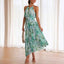 Women's Green Floral Halter Wedding Guest Dress