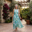 Women's Green Floral Halter Wedding Guest Dress