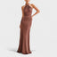 Women's Halter Neck Ruched Bodycon Evening Maxi Dress