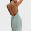 Women's Halter Neck Ruched Bodycon Evening Maxi Dress