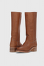Women’s Knee High Round Toe Stacked Heel Boots