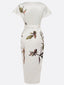 Women's V-Neck Floral Print Flutter Sleeve Belted Midi Dress