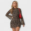 Women's Leopard Print Round Neck Bell Sleeve Bodycon Mini Dress