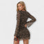 Women's Leopard Print Round Neck Bell Sleeve Bodycon Mini Dress