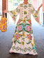 Women's High Neck Bell Sleeve Floral Oversized Boho Maxi Dress