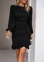 Women's Puff Sleeve Ruched Ruffle Hem Mini Dress