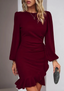 Women's Puff Sleeve Ruched Ruffle Hem Mini Dress