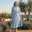 Women’s Long Sleeve Pleated Belted Midi Dress