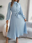 Women’s Long Sleeve Pleated Belted Midi Dress