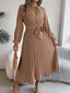 Women’s Long Sleeve Pleated Belted Midi Dress