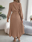 Women’s Long Sleeve Pleated Belted Midi Dress