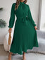 Women’s Long Sleeve Pleated Belted Midi Dress