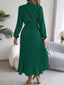 Women’s Long Sleeve Pleated Belted Midi Dress