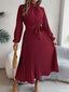 Women’s Long Sleeve Pleated Belted Midi Dress