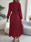 Women’s Long Sleeve Pleated Belted Midi Dress