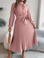 Women’s Long Sleeve Pleated Belted Midi Dress