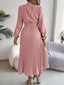 Women’s Long Sleeve Pleated Belted Midi Dress