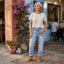 Women’s Mid-Rise Ripped Blue Cotton Jeans