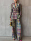 Women’s Multicolored Plaid Blazer and Trouser Set