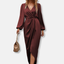 Women’s Refined Long Sleeve V-Neck Wrap Midi Dress