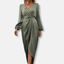 Women’s Refined Long Sleeve V-Neck Wrap Midi Dress