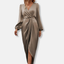 Women’s Refined Long Sleeve V-Neck Wrap Midi Dress