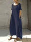 Women's Round Neck Short Sleeve Oversized Pocket Maxi Dress