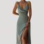 Women’s Sleek Spaghetti Strap Wedding Guest Slit Maxi Dress