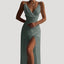 Women’s Sleek Spaghetti Strap Wedding Guest Slit Maxi Dress