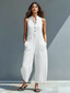 Women’s Sleeveless Button Up Stand Collar Jumpsuit
