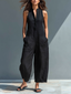 Women’s Sleeveless Button Up Stand Collar Jumpsuit