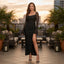 Women's Sparkly Square-Neck High Slit Maxi Dress