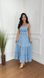 Women's Square Neck Sleeveless Tiered Midi Dress