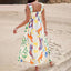Women’s Square Neck White Printed Midi Summer Dress