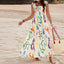 Women’s Square Neck White Printed Midi Summer Dress