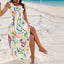 Women’s Square Neck White Printed Midi Summer Dress