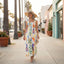 Women’s Square Neck White Printed Midi Summer Dress