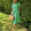 Women's Striped Button-Down Short Sleeve Midi Shirt Dress