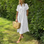 Women's Striped Button-Down Short Sleeve Midi Shirt Dress