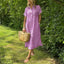 Women's Striped Button-Down Short Sleeve Midi Shirt Dress
