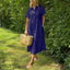 Women's Striped Button-Down Short Sleeve Midi Shirt Dress